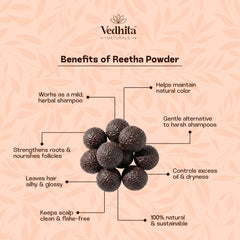 Vedhita Reetha (Soapnut) Powder - 100% Pure & Natural