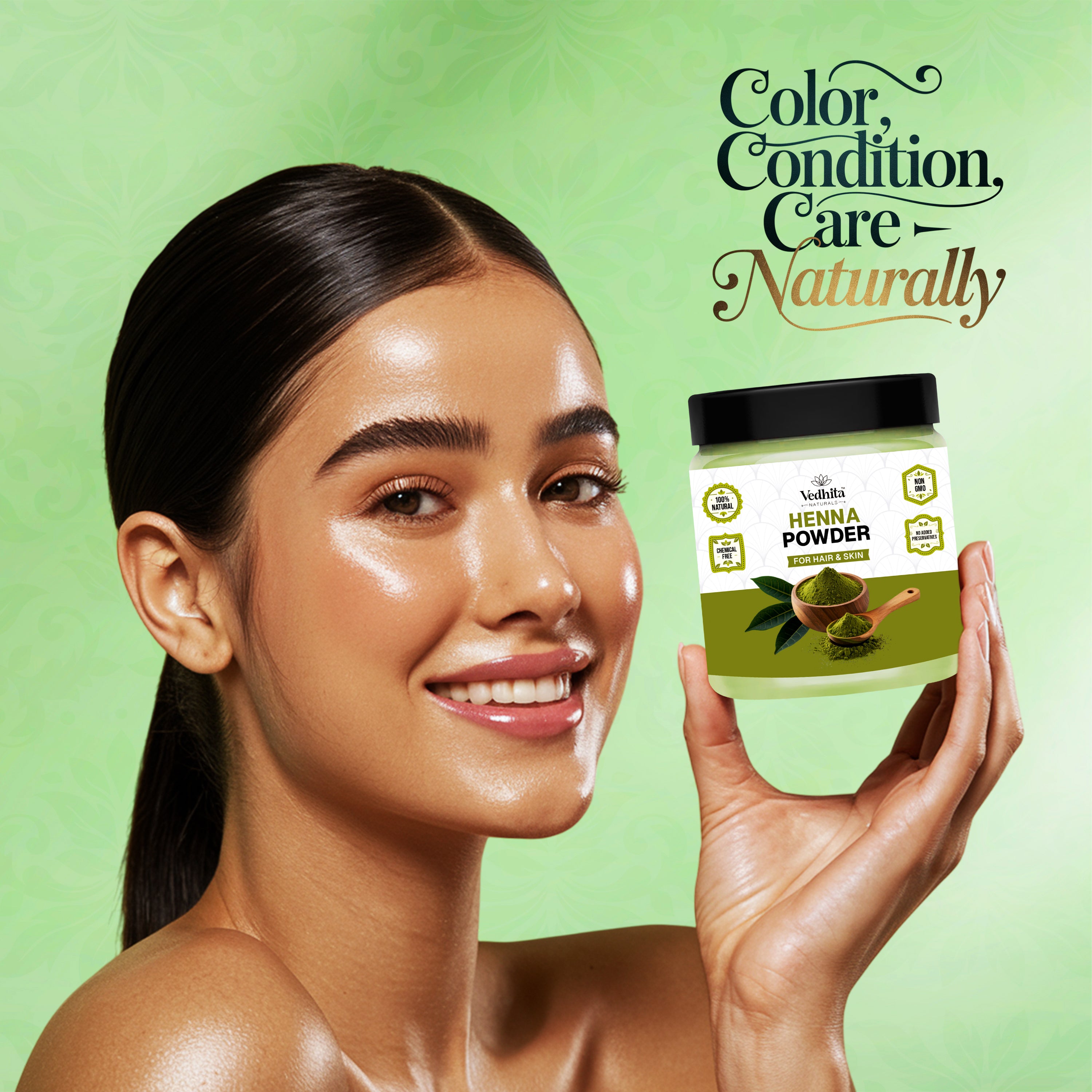 Vedhita Naturals Henna Powder – Herbal Hair Conditioner & Natural Color Enhancer | 100% Pure and Natural (200g + 50g Extra)