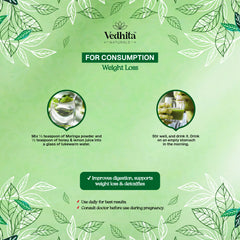 Vedhita Naturals Moringa Leaf Powder | Ayurvedic Superfood | For Daily Nutrition, Skin Support & Vitality | 100% Pure & Natural (200g + 50g Extra)
