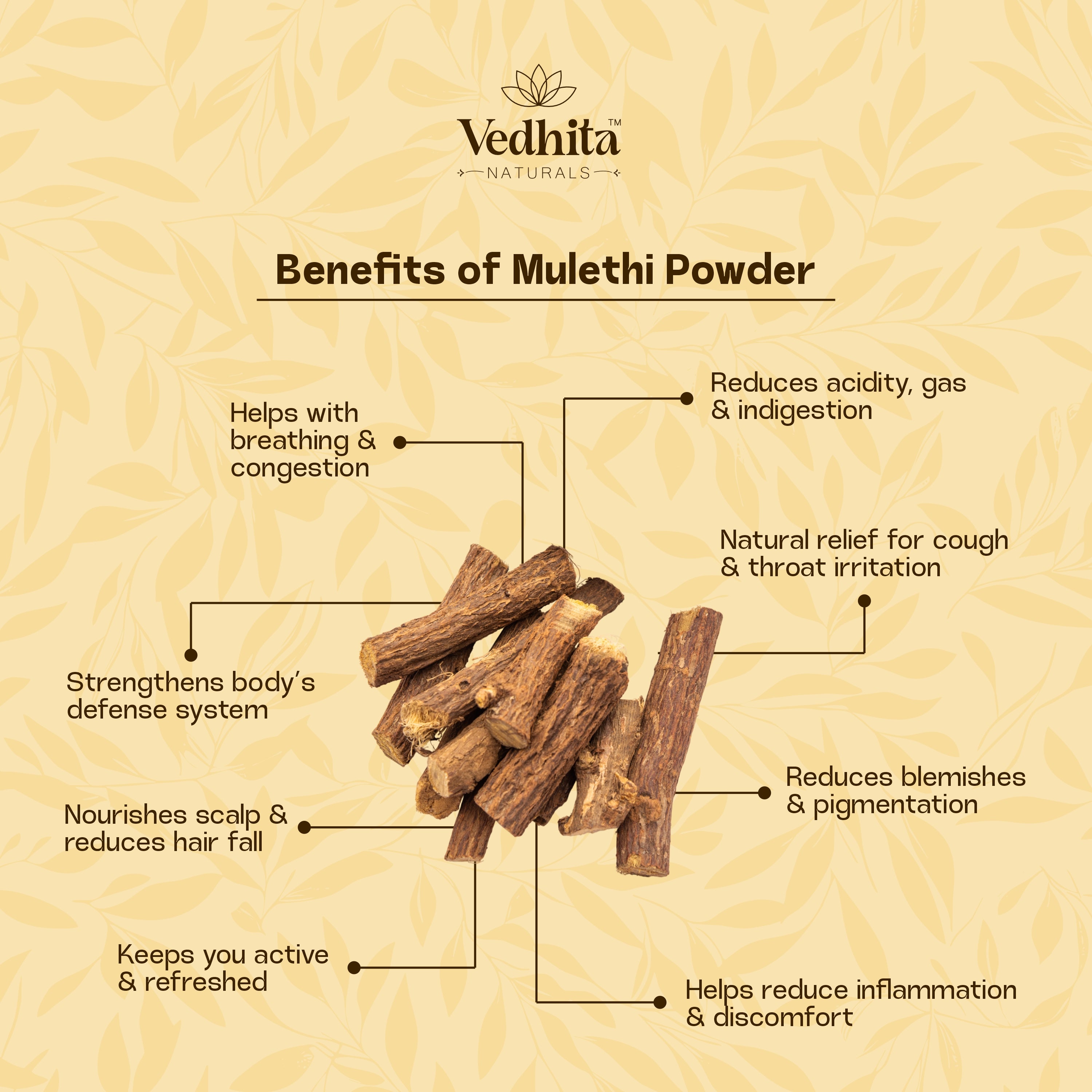 Vedhita Mulethi (Licorice) Root Powder - 100% Pure & Natural
