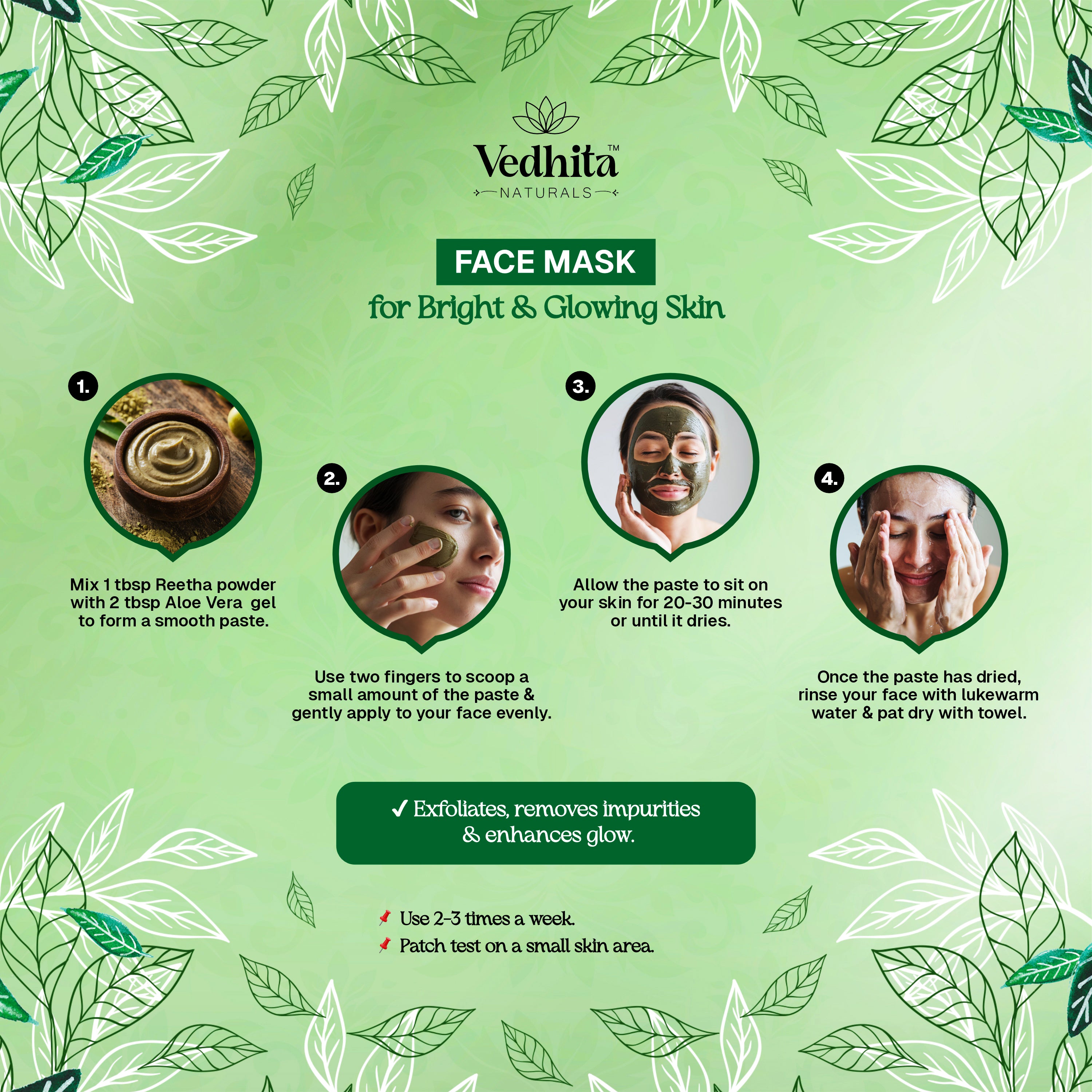 Vedhita Naturals 100% Pure Reetha Powder for Hair | Soapnut powder | 100% Pure and Natural, Herbal Hair Care Blend for Stronger, Shinier Hair (200g + 50g Extra)